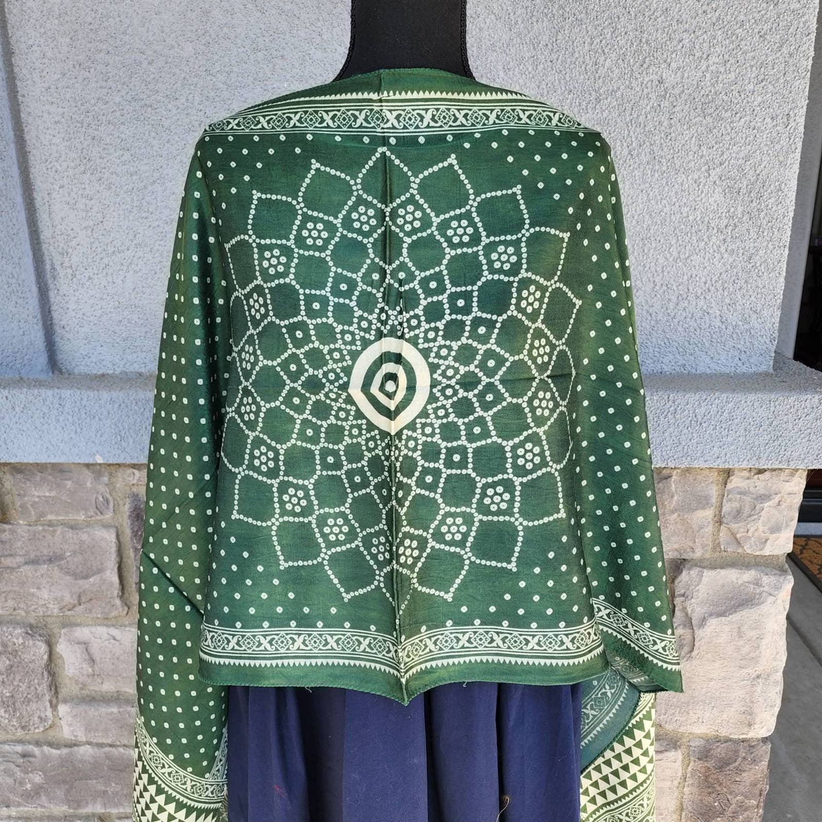 Nwt Green Silk Scarf With Print Long Printed Silk Scarf